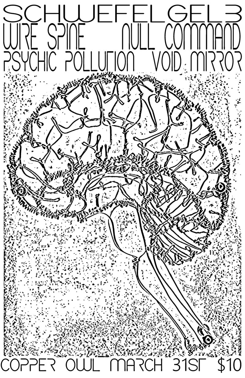 Schwefelgelb , WIRE SPINE , Null Command, Psychic Pollution, VOID MIRROR, Audio Osmosis @ Copper Owl Mar 31 2017 - May 13th @ Copper Owl