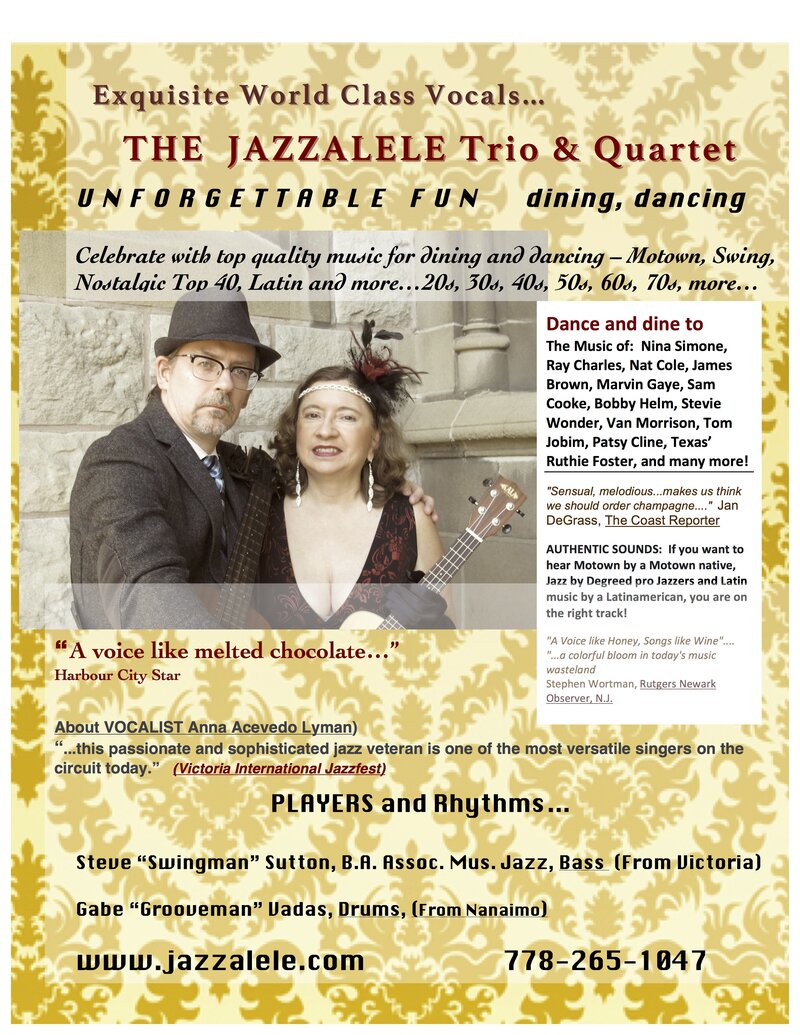JAZZALELE, Exquisite World Class Vocals: Jazzalele, Anna Acevedo Lyman, Steve Sutton @ Evedar's Bistro Jun 15 2019 - Apr 30th @ Evedar's Bistro