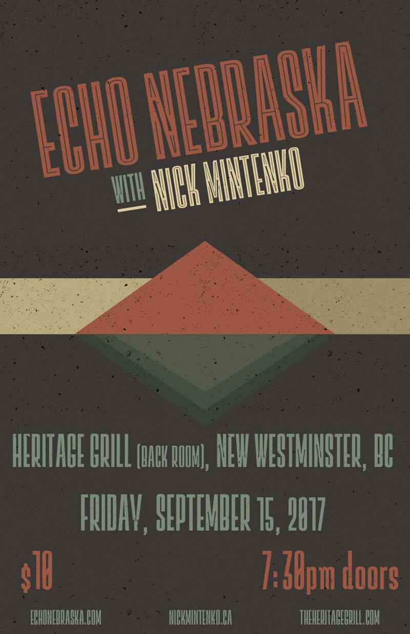 Echo Nebraska, Nick Mintenko @ The Heritage Grill Sep 15 2017 - May 6th @ The Heritage Grill