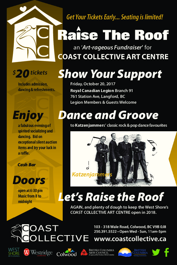 Coast Collective Art Centre Fundraiser - Raise the Roof - An Artrageous Affair: Katzejammer Rock/Pop Band @ Langford Legion (Prince Edward) Oct 20 2017 - May 12th @ Langford Legion (Prince Edward)