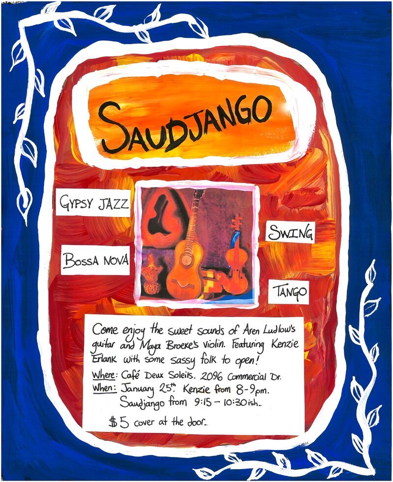 Saudjango Gypsy Jazz, Kenzie Erlank @ Cafe deux Soleils Jan 25 2015 - May 17th @ Cafe deux Soleils