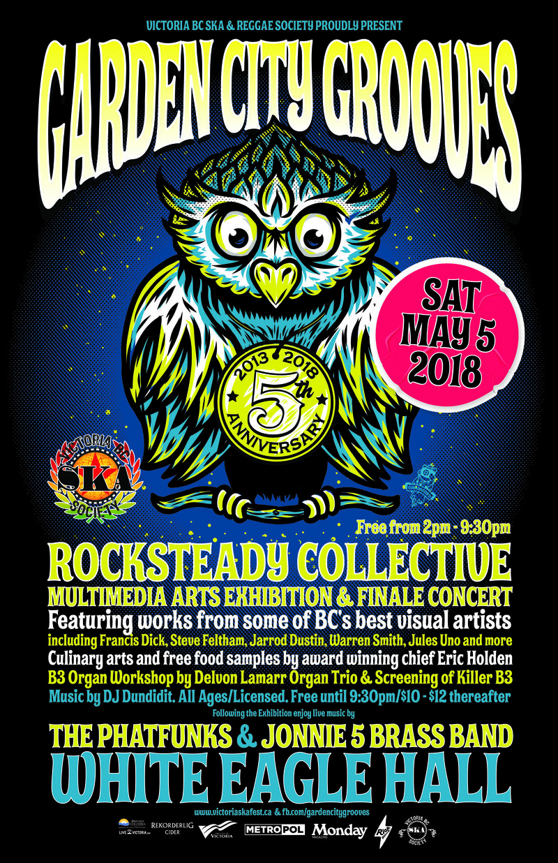 Garden City Grooves Finale/Rocksteady Multimedia Arts Exhibition (Free 2pm - 9:30pm - $10 - $12 thereafter): Jonnie 5 Brass Band, The Phatfunks, DJ Dundidit @ White Eagle Polish Hall May 5 2018 - May 6th @ White Eagle Polish Hall