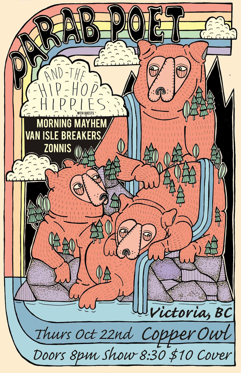 Parab Poet and The Hip Hop Hippies, More Than Mayhem, The Van Isle Breakers, Zonnis @ Copper Owl Oct 22 2015 - May 8th @ Copper Owl