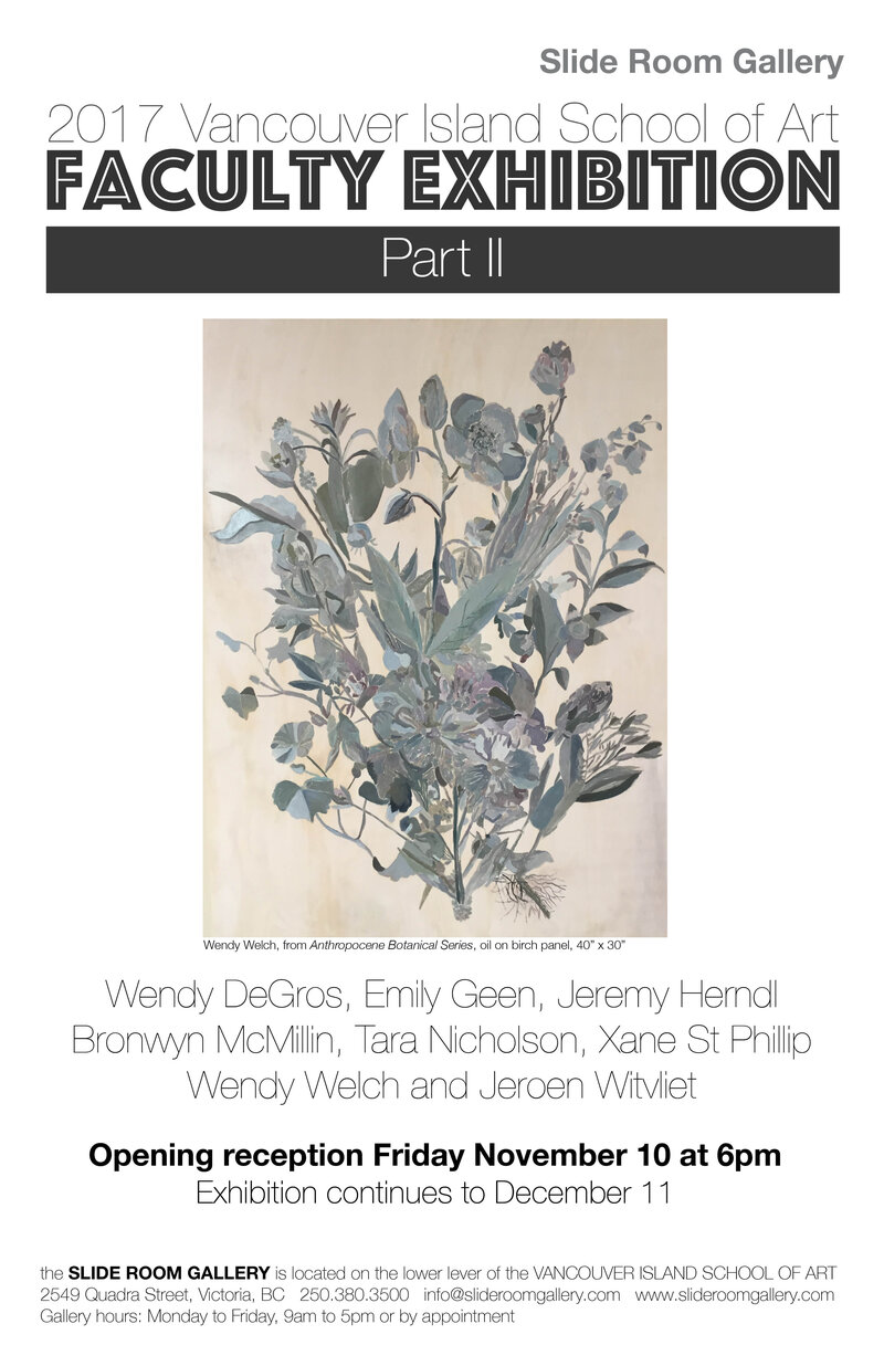 2017 VISA Faculy Exhibition Part II: Wendy De Gros,  Emily Geen, Jeremy Herndl, Bronwyn McMillin, Tara Nicholson, Xane St Phillip, Wendy Welch, Jeroen Witvliet @ Slide Room Gallery Nov 13 2017 - May 5th @ Slide Room Gallery