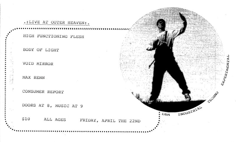High Functioning Flesh, Body of Light, VOID MIRROR, MAX RENN, Consumer Report @ Outer Heaven Apr 22 2016 - May 8th @ Outer Heaven