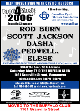 An Acoustic Showcase Benefiting The Canadian Cystic Fibrosis Foundation: Rod Burn, Scott Jackson, Dasha, Pedwell, Elese @ Buffalo Club May 27 2006 - May 6th @ Buffalo Club