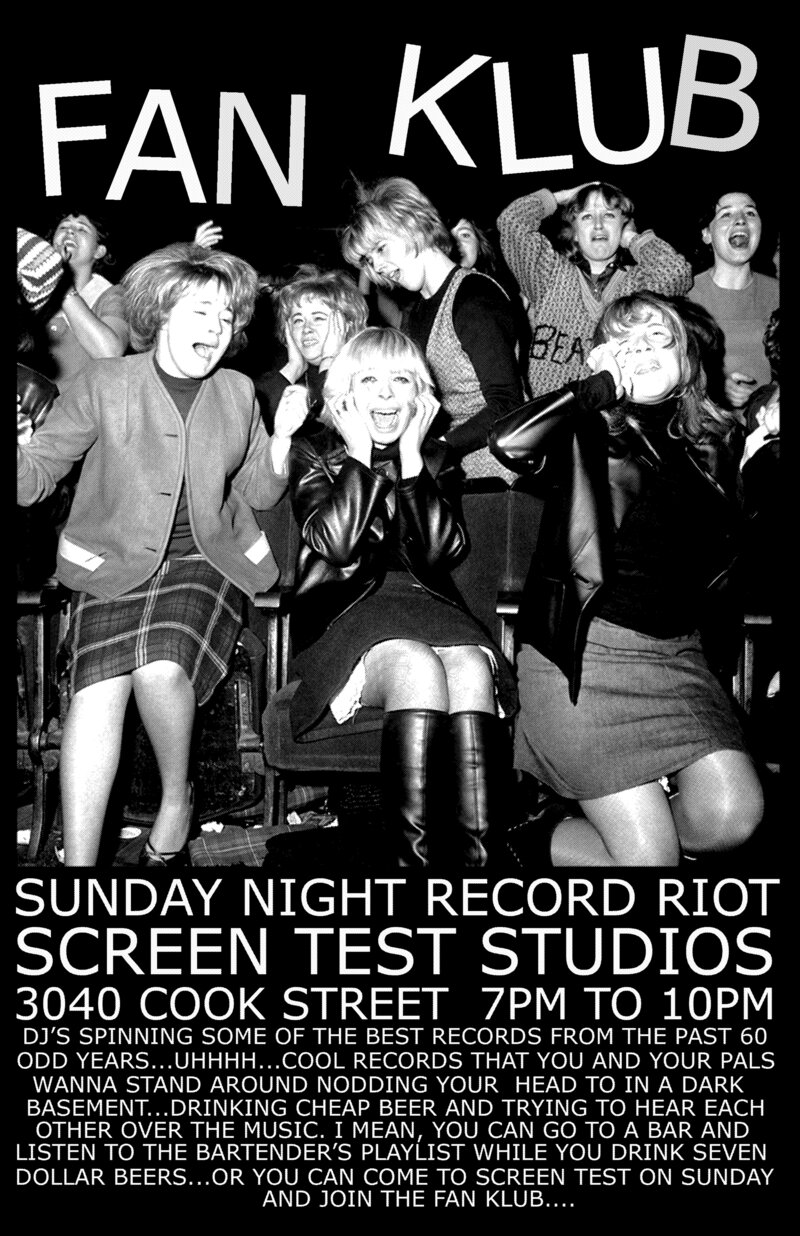 FAN KLUB record Party and DJ night @ Screen Test Studios Sep 16 2018 - May 5th @ Screen Test Studios