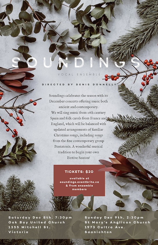 Soundings Vocal Ensemble @ St. Mary's Anglican Church Dec 9 2018 - May 16th @ St. Mary's Anglican Church
