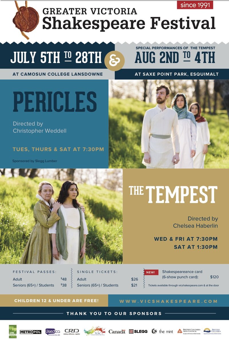 The Greater Victoria Shakespeare Festival Presents: Pericles @ Gibson Auditorium Camosun College Jul 7 2018 - Jul 22nd @ Gibson Auditorium Camosun College