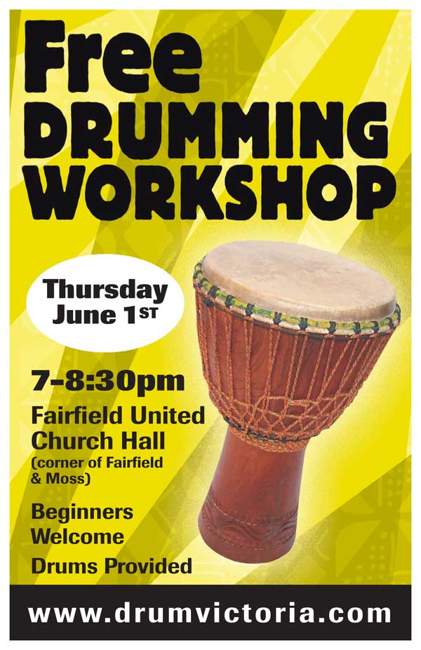 Free Drumming Workshop @ Fairfield United Church Jun 1 2017 - May 17th @ Fairfield United Church