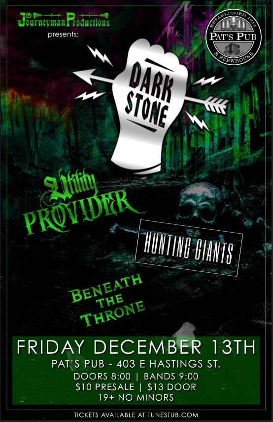 Utility Provider, Dark Stone, Hunting Giants, BENEATH THE THRONE @ Pat's Pub Dec 13 2019 - May 6th @ Pat's Pub