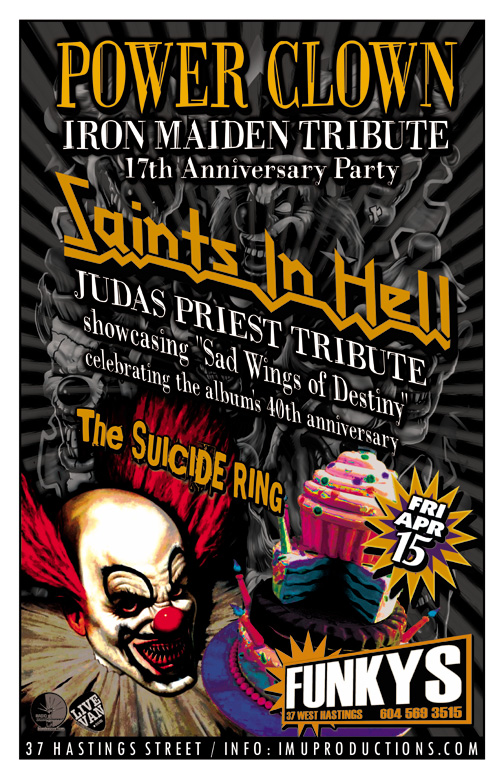 POWER CLOWN 17th Anniversary Party: Power Clown, Saints In Hell, The Suicide Ring @ Funky Winker Beans Apr 15 2016 - May 8th @ Funky Winker Beans