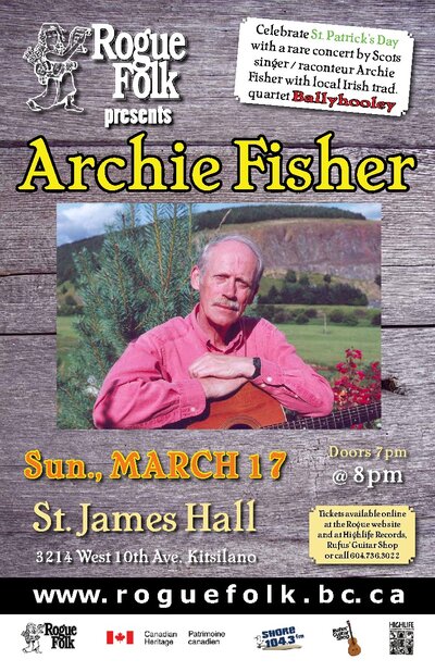 Archie Fisher, Ballyhooley @ St. James Community Hall Mar 17 2013 - May 9th @ St. James Community Hall