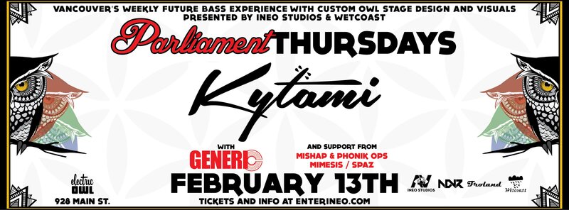 Parliament Thursdays: Kytami, Generic, Mishap & Phonik Ops, Mimesis, Spaz @ Electric Owl Feb 13 2014 - May 6th @ Electric Owl
