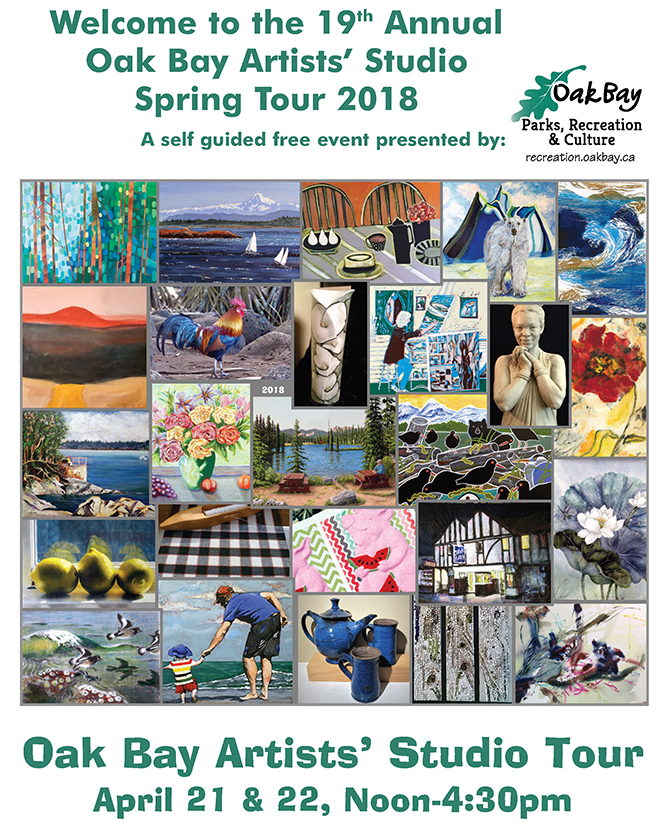 Oak Bay Artists' Studio Tour (Spring 2018) @ Various locations in Oak Bay Apr 21 2018 - May 6th @ Various locations in Oak Bay