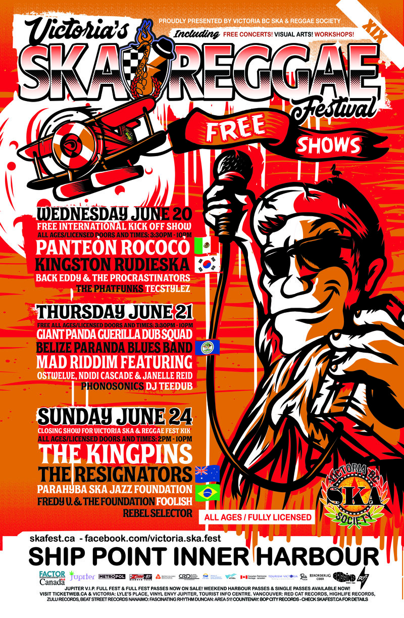 Victoria Ska & Reggae Fest XIX FREE INTERNATIONAL KICKOFF SHOW!: Pante&oacute;n Rococ&oacute;, Kingston Rudieska , Back Eddy and the Procrastinators, The Phatfunks, TecStylez @ Ship Point (Inner Harbour) Jun 20 2018 - May 7th @ Ship Point (Inner Harbour)