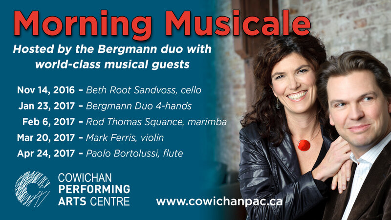 Morning Musicale, with new hosts - The Bergmann Piano Duo @ Cowichan Performing Arts Centre Apr 24 2017 - Jun 4th @ Cowichan Performing Arts Centre