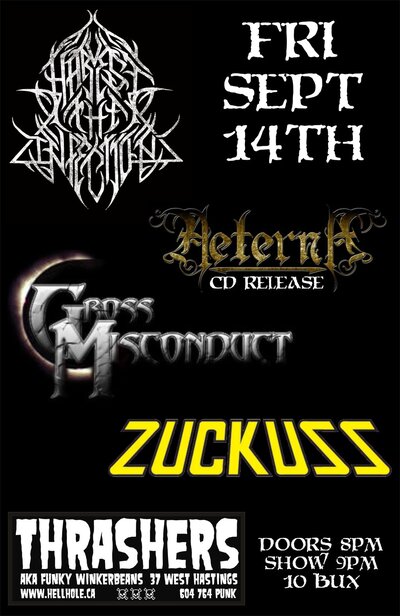 Aeterna, Zuckuss, Gross Misconduct, Harvest The Infection @ Funky Winker Beans Sep 14 2012 - May 5th @ Funky Winker Beans