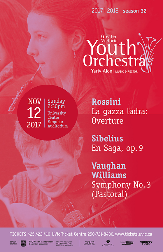 Greater Victoria Youth Orchestra Presents Vaughan Williams Symphony No. 3: Yariv Aloni, Music Director, Greater Victoria Youth Orchestra  @ The Farquhar at UVic Nov 12 2017 - May 6th @ The Farquhar at UVic