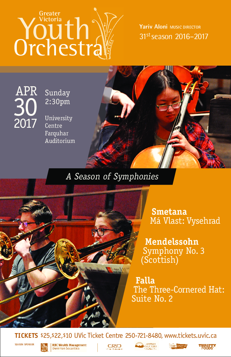 GVYO Presents Mendelssohn Symphony No. 3: Greater Victoria Youth Orchestra , Yariv Aloni, Music Director @ The Farquhar at UVic Apr 30 2017 - May 6th @ The Farquhar at UVic