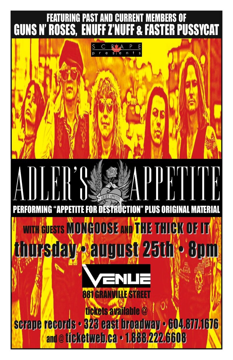 Adler's Appetite, Mongoose, The Thick of It @ Venue Dec 31 1969 - May 7th @ Venue