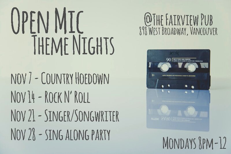 Open Mic Night: Kaitlin Deavy, Steven Lane, Nimkish Younging, Kamelia Merarsi, Baron von Swenson, Jess Me, Chad Watson, Zulu Panda @ Fairview Pub Nov 7 2016 - May 5th @ Fairview Pub