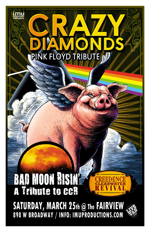 PINK FLOYD & CREEDENCE CLEARWATER REVIVAL Tribute show!: Crazy Diamonds, Bad Moon Risin' @ Fairview Pub Mar 25 2017 - May 6th @ Fairview Pub