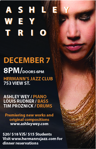 Ashley Wey Trio @ Hermann's Jazz Club Dec 7 2018 - Jun 6th @ Hermann's Jazz Club