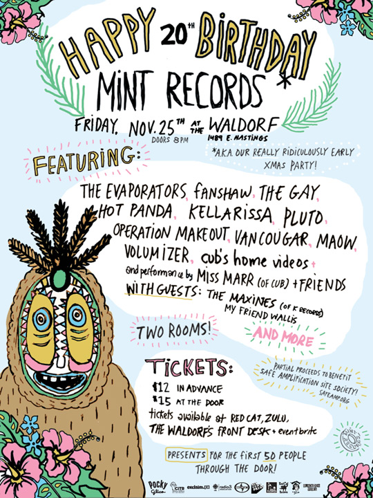 Mint Records' 20th Anniversary Party!: The Evaporators, Hot Panda, Kellarissa, The Gay, Pluto, Vancougar, Volumizer, Plus Many More! @ The Waldorf Nov 25 2011 - May 6th @ The Waldorf