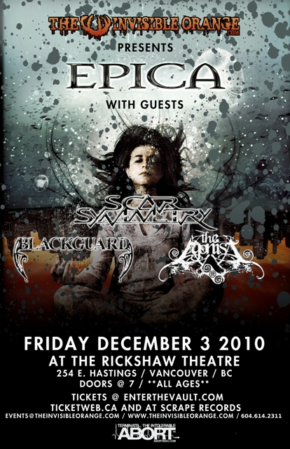 Epica, Scar Symmetry, Blackguard, The Agonist @ Rickshaw Theatre Dec 3 2010 - May 13th @ Rickshaw Theatre