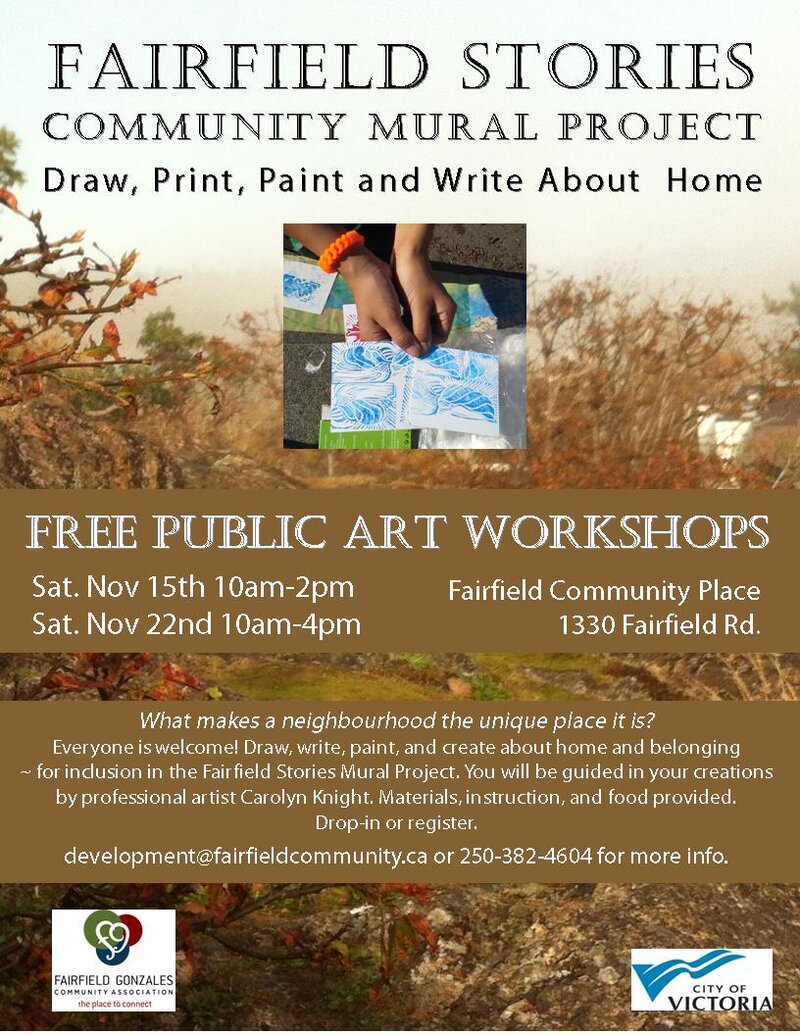 FREE Public Art Workshops - Fairfield Stories Mural Project invites your participation @ Fairfield Gonzales Community Association Nov 15 2014 - Jun 27th @ Fairfield Gonzales Community Association