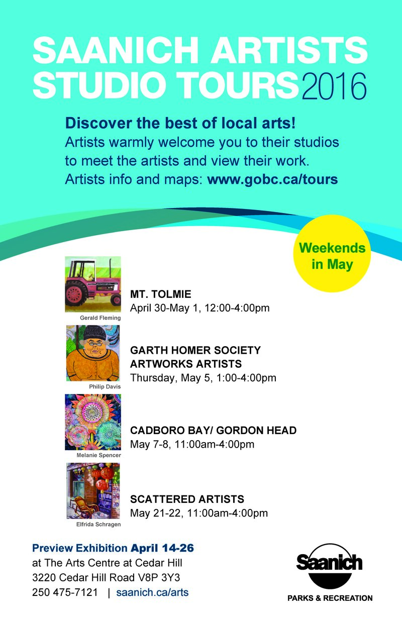 Saanich Artists Tours Preview Exhibition @ The Arts Centre at Cedar Hill  Apr 16 2015 - Jun 8th @ The Arts Centre at Cedar Hill 