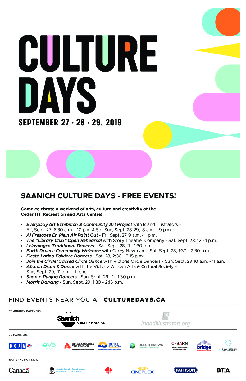 Saanich Celebrates Culture Days @ The Arts Centre at Cedar Hill  Sep 28 2019 - May 10th @ The Arts Centre at Cedar Hill 