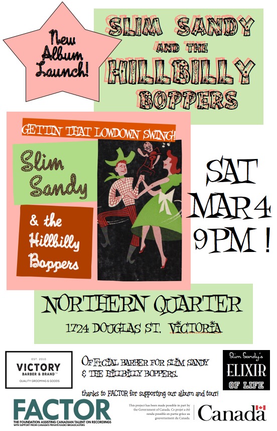 Slim Sandy and the Hillbilly Boppers CD launch: Slim Sandy and the Hillbilly Boppers @ Northern Quarter Mar 4 2017 - May 6th @ Northern Quarter