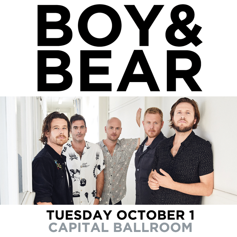 Boy & Bear, Stu Larsen @ Capital Ballroom Oct 1 2019 - May 6th @ Capital Ballroom