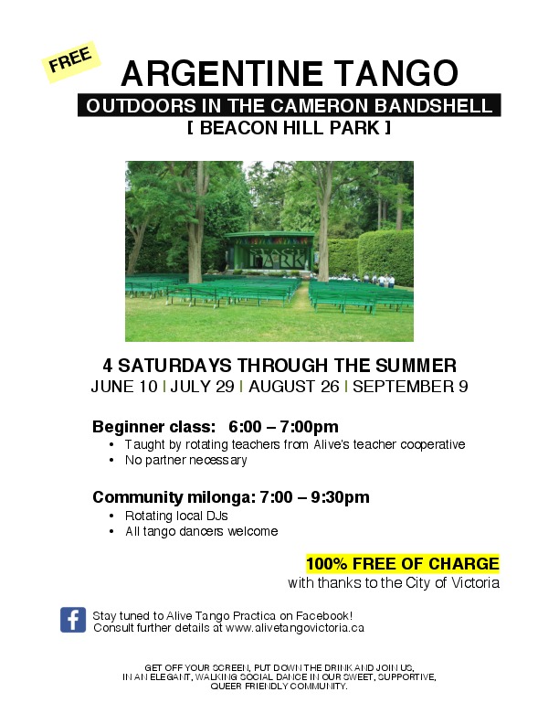 FREE Argentine Tango in Beacon Hill Park @ Stage in the Park (Cameron Bandshell) Jun 10 2017 - May 1st @ Stage in the Park (Cameron Bandshell)