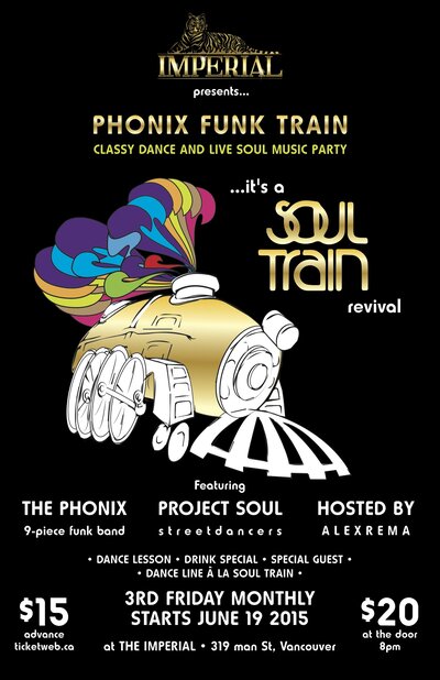 Phonix Funk Train - a Soul Train Revival. Monthly Classy Dance and Live Soul Music Party: The Phonix, David Ward, Project Soul @ The Imperial Jun 19 2015 - May 9th @ The Imperial
