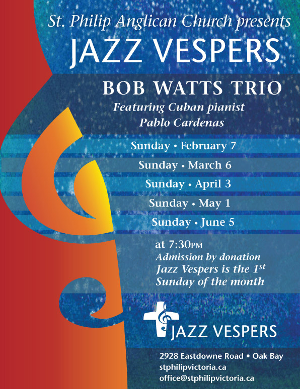 Jazz Vespers ft: Pablo Cardenas, Ross Macdonald, Bob Watts  @ St. Philip Church Apr 3 2016 - May 10th @ St. Philip Church