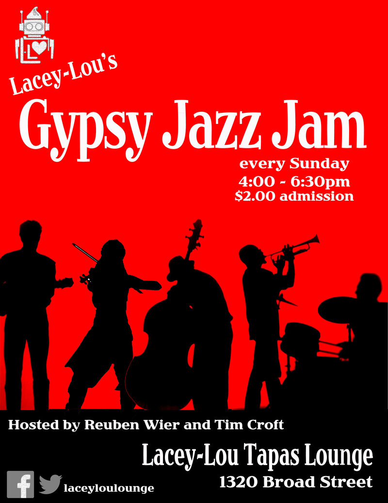 Gypsy Jazz Jam!: Reuben Wier, Tim Croft, mitchell green @ Lacey-Lou Tapas Lounge Apr 26 2015 - May 6th @ Lacey-Lou Tapas Lounge