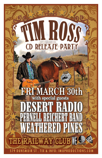 TIM ROSS (of The BISON BROTHERS) CD Release Party w/ special guests: Tim Ross, The Bison Brothers, Desert Radio, Pernell Reichert Band, Weathered Pines @ Railway Club Mar 30 2012 - May 14th @ Railway Club