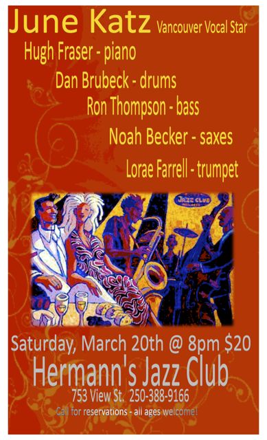 Vancouver Vocal Star June Katz presents "Romancing the Seasons": June Katz, Hugh Fraser @ Hermann's Jazz Club Mar 20 2010 - May 10th @ Hermann's Jazz Club