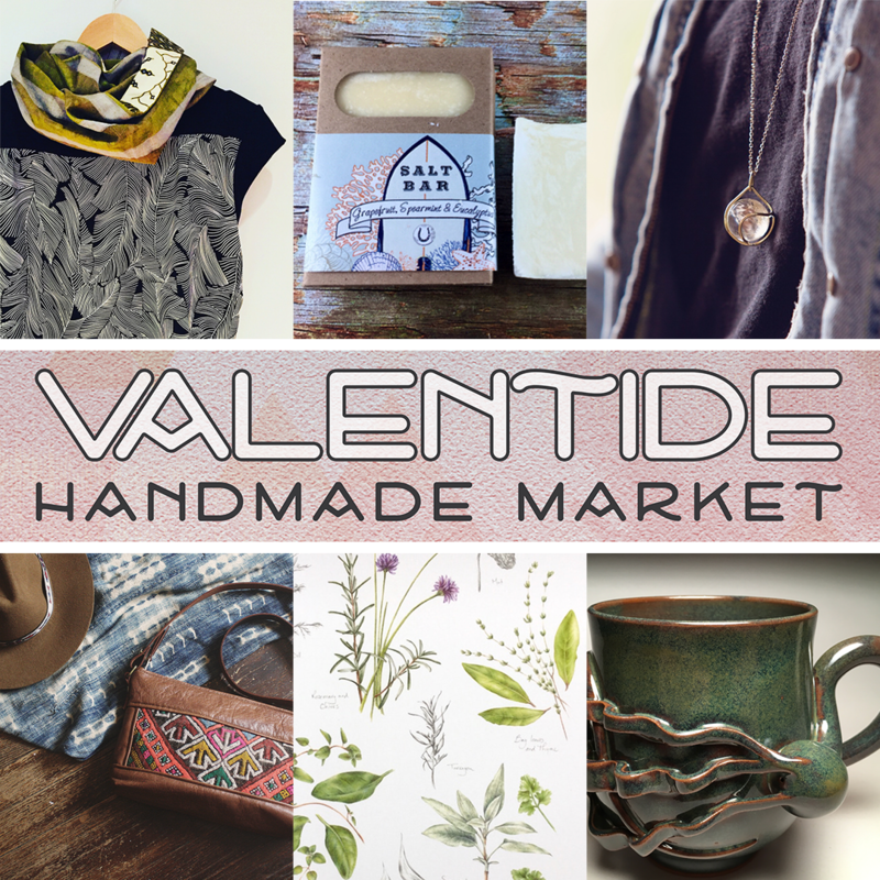Valentide Handmade Market: Modern Fair Fabric Arts, Jacob Dewey Illustrator, Blossom's Raw Chocolate, Sheringham Distillery, Toy and Ming, Wandering Hive, Sarah Melanie Harrill, Joe Harrill, Jody's Naturals, Grace Designs, Sarah Leckie Ceramics, L&eacute;&iuml;a-Fah&eacute; Studio, Spiked Woodworks, Dirty Dragon Studio, Trapper Jane Clothing, JM Handmade Jewelry, Aaron Florian, Marc Johns, Kristen Johns, Hey Baby!, Westcoast Wax Wraps, Anju's Pots & Herbs , Maya Skills, Hoff the Grid Goods, La Mer Jewelry, Perfectly Knotted, Honeybee Handmade, Tidal Toys, Heavy Meadow, Dottie, Lucky Lucky Me, Stix 'n Pricks @ Oak Bay United Church Feb 8 2019 - May 7th @ Oak Bay United Church
