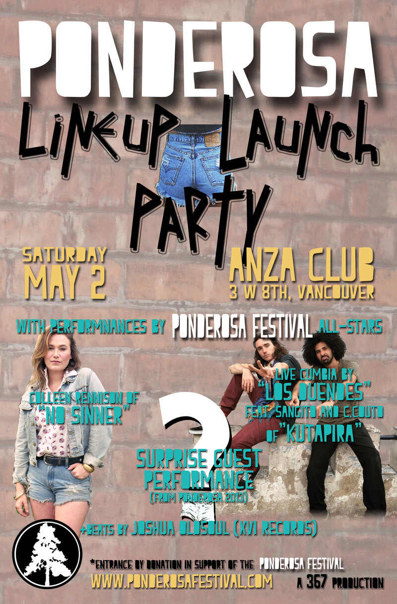 2015 Lineup Launch Party for Ponderosa Arts & Music Festival: Colleen Rennison (No Sinner), Los Duendes (Kutapira), Joshua Oldsoul, Bend Sinister @ The Anza Club May 2 2015 - May 7th @ The Anza Club