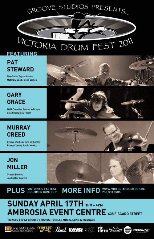 Victoria Drum Fest 2011: Pat Steward, Gary Grace , Murray Creed, Jon Miller @ Ambrosia Banquet & Events Apr 17 2011 - May 8th @ Ambrosia Banquet & Events
