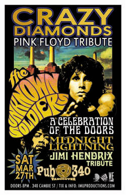 PINK FLOYD, The DOORS & HENDRIX~ 3 AWESOME PSYCH-ROCK TRIBUTES, ON ONE NIGHT!: Crazy Diamonds, The Unknown Soldiers, Midnight Lightning @ Pub 340 Mar 27 2010 - May 8th @ Pub 340