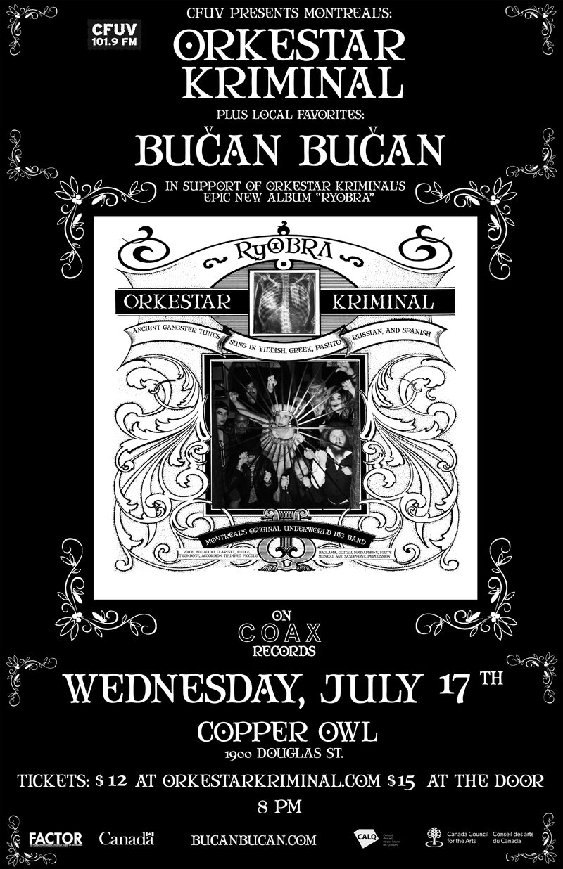 Orkestar Kriminal, Bučan Bučan @ Copper Owl Jul 17 2019 - May 7th @ Copper Owl