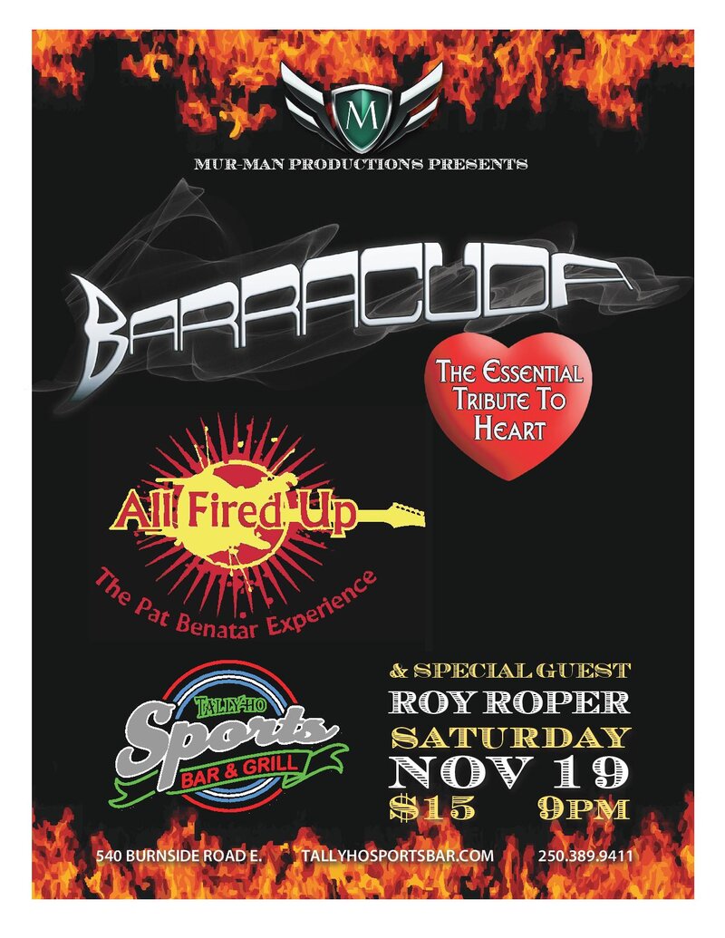Tribute to Heart & Pat Benatar!: BarraCuda, All Fired Up @ Tally Ho Sports Bar and Grill Nov 19 2016 - May 1st @ Tally Ho Sports Bar and Grill