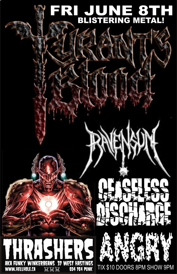 Tyrants Blood, RAVENSUN, Ceaseless Discharge, Angry @ Funky Winker Beans Jun 8 2012 - May 6th @ Funky Winker Beans