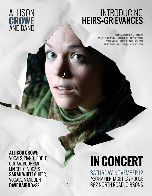 Allison Crowe @ Heritage Playhouse Theatre Nov 12 2016 - Apr 30th @ Heritage Playhouse Theatre