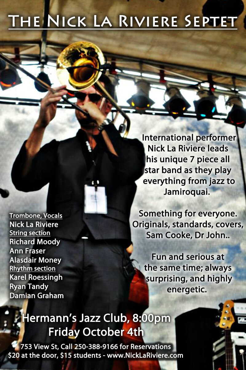 Nick La Riviere Septet @ Hermann's Jazz Club Oct 4 2013 - May 8th @ Hermann's Jazz Club